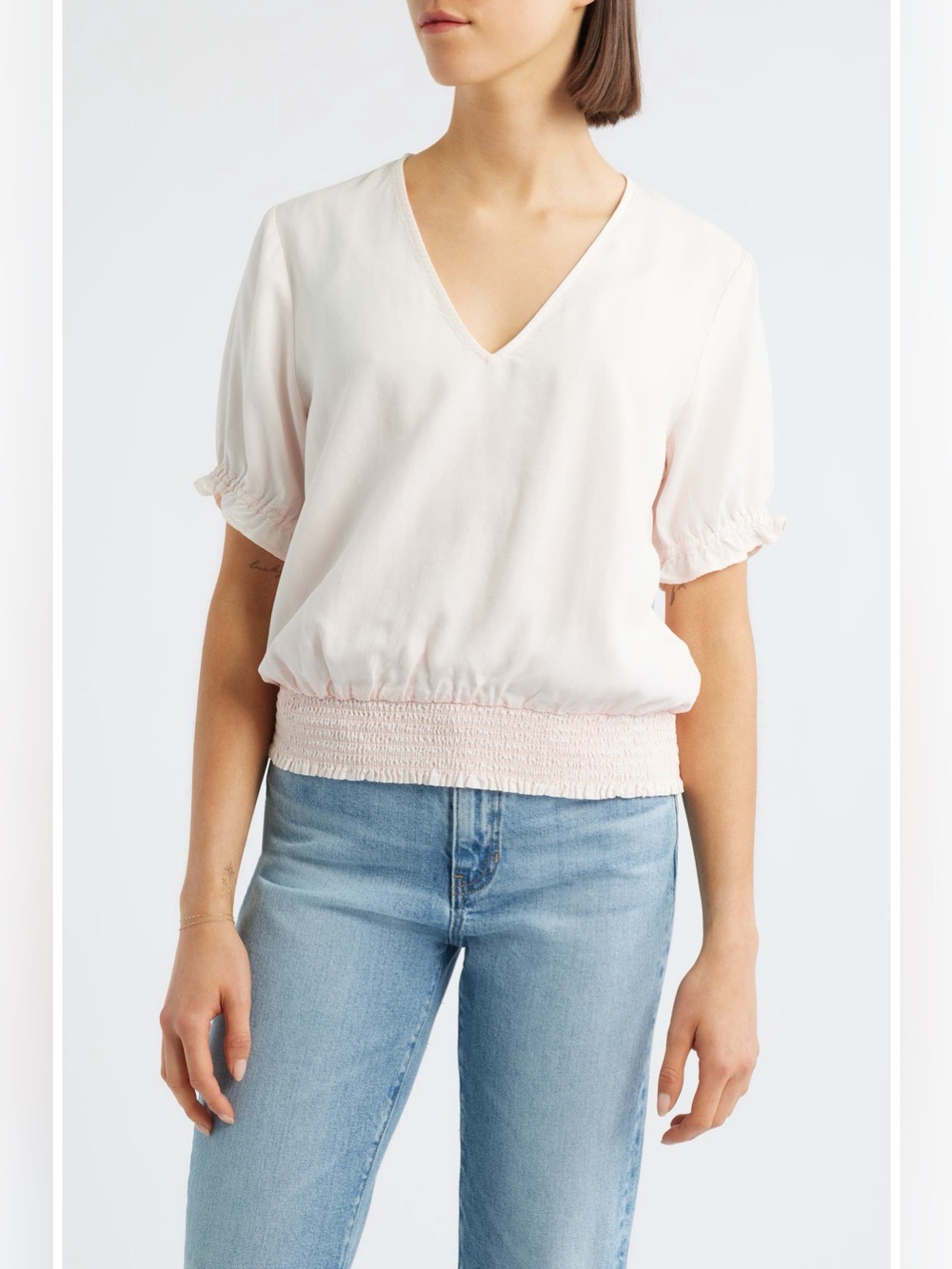 Cloth & Stone Smocked Waist‎ Top Light Pink Medium